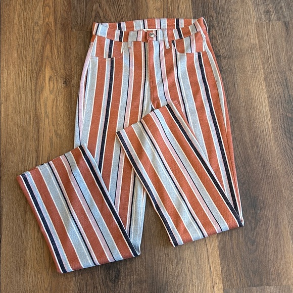 American Eagle High Rise Striped Pants Orange White Black Size 2 - Picture 2 of 8